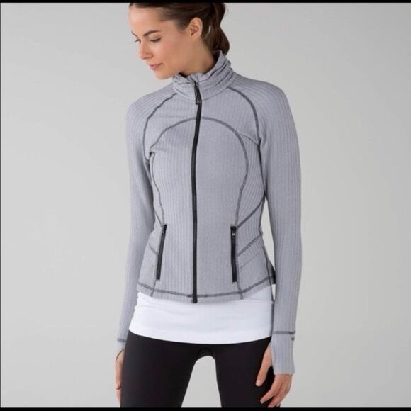 Lululemon Ghost Herringbone Hustle in Your Bustle Jacket Gray Zip-Up Sz 8 - Picture 1 of 8